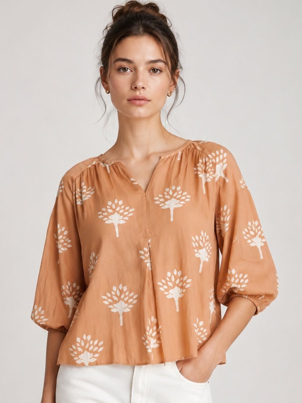 Anthropologie Dolan Alvis Peasant Top Boho Satin Knit Cotton Puff Sleeve XS